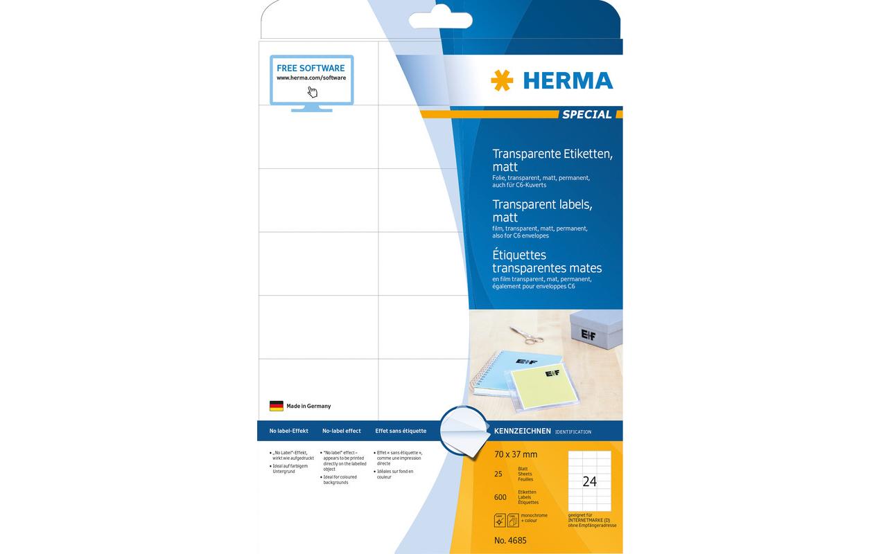 HERMA Schuletiketten – 70 × 37 mm, 600 Stk, Folie, Transparent, Permanent haftend