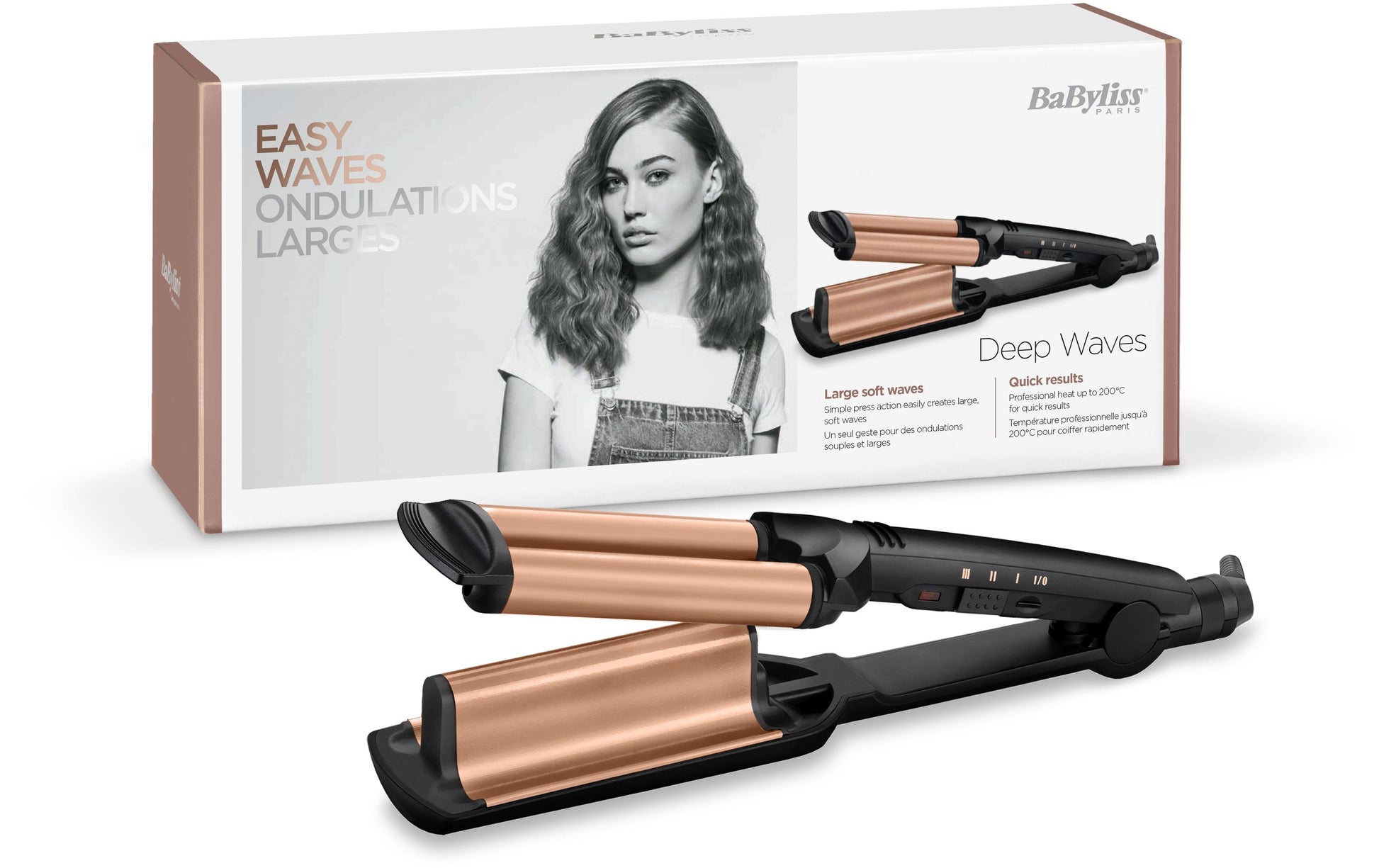 BaByliss Lockenstab W2447E – Keramikbeschichtung, 160–200 °C, 3 Stufen – 2,5 m Kabel – Schwarz/Orange