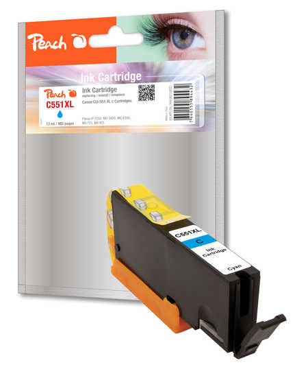 Peach CLI-551C Cyan Tintenpatrone (Kompatibel) – 10 ml – für Canon iP7250/iP8750, MG5450/MG6350, MX725/MX925
