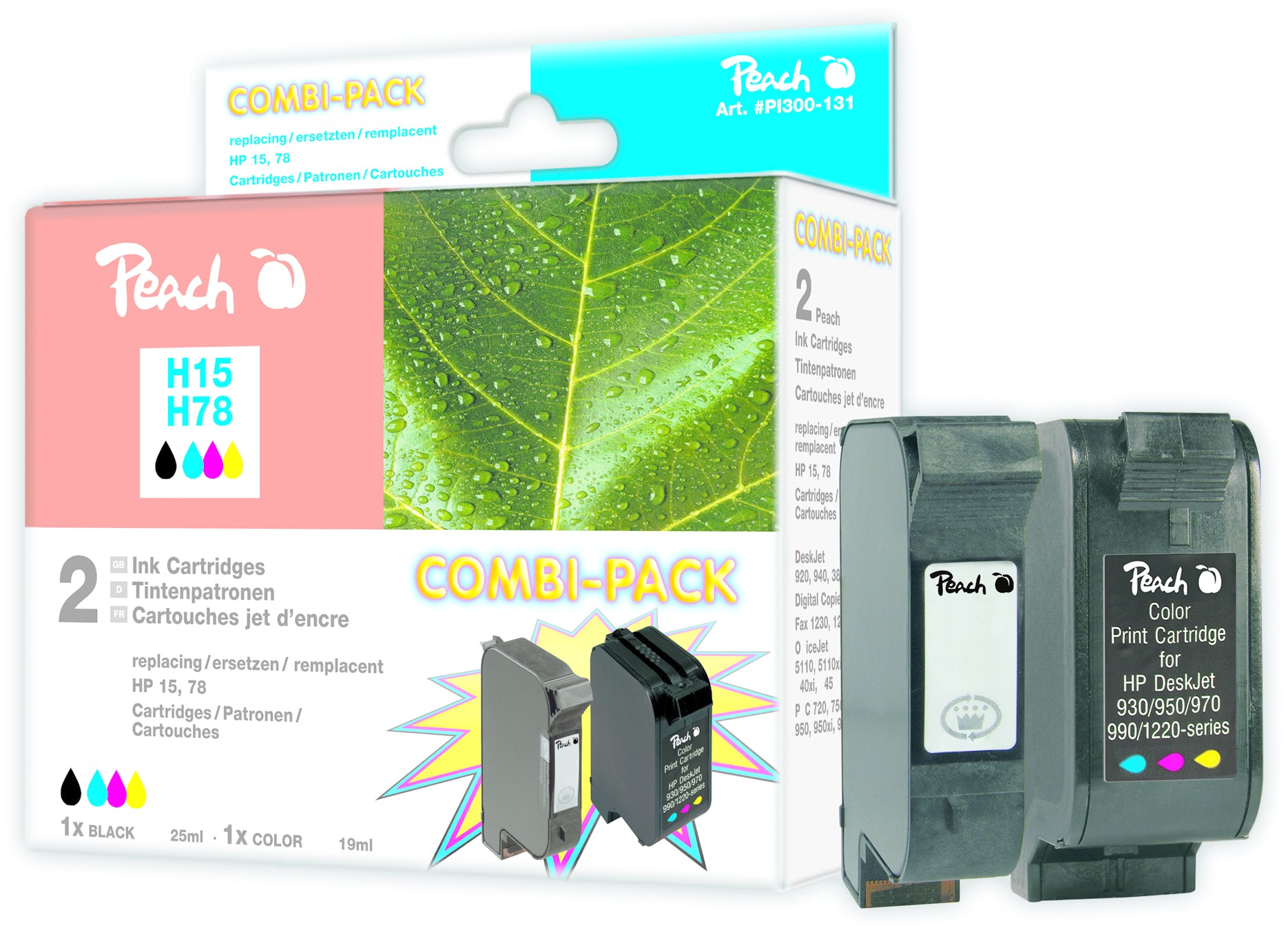 Peach Tintenpatronen-Multipack CMYK, 2er-Pack, kompatibel – für HP DeskJet 3810, 3820, OfficeJet 5110 und andere