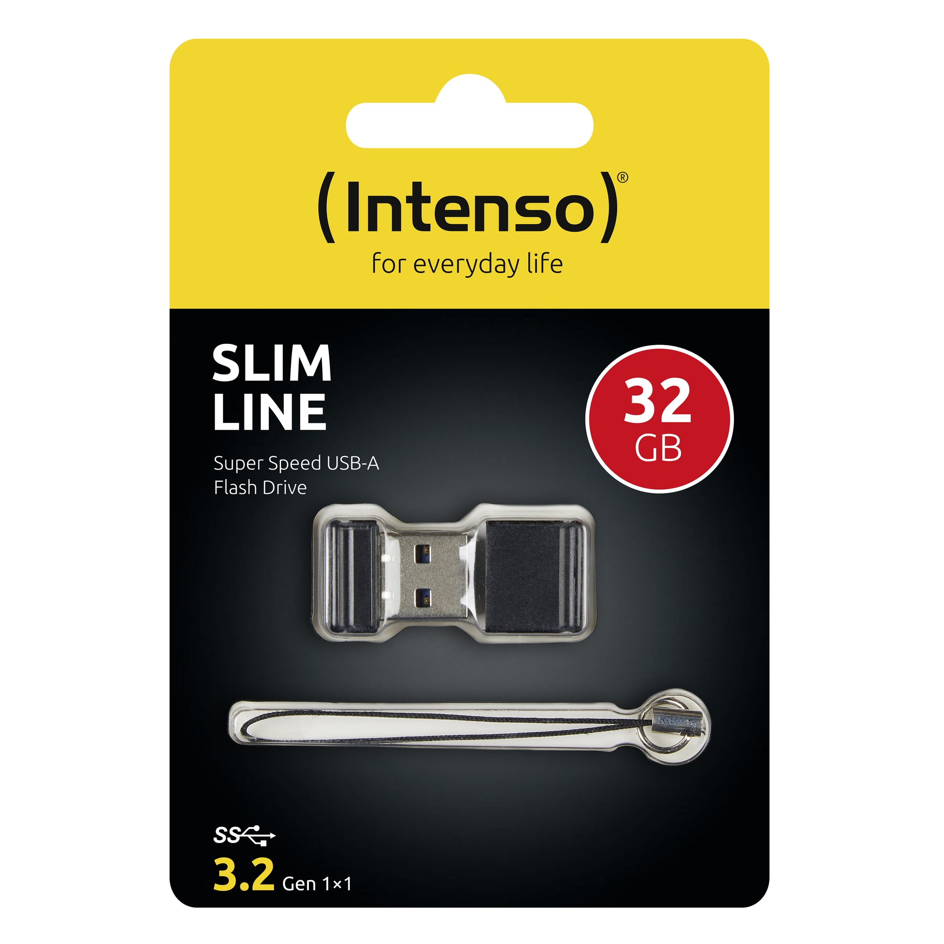 Intenso Slim Line 32 GB USB-Stick – USB Typ-A (USB 3.2 Gen 1), 100 MB/s, Schwarz, Schlüsselanhänger