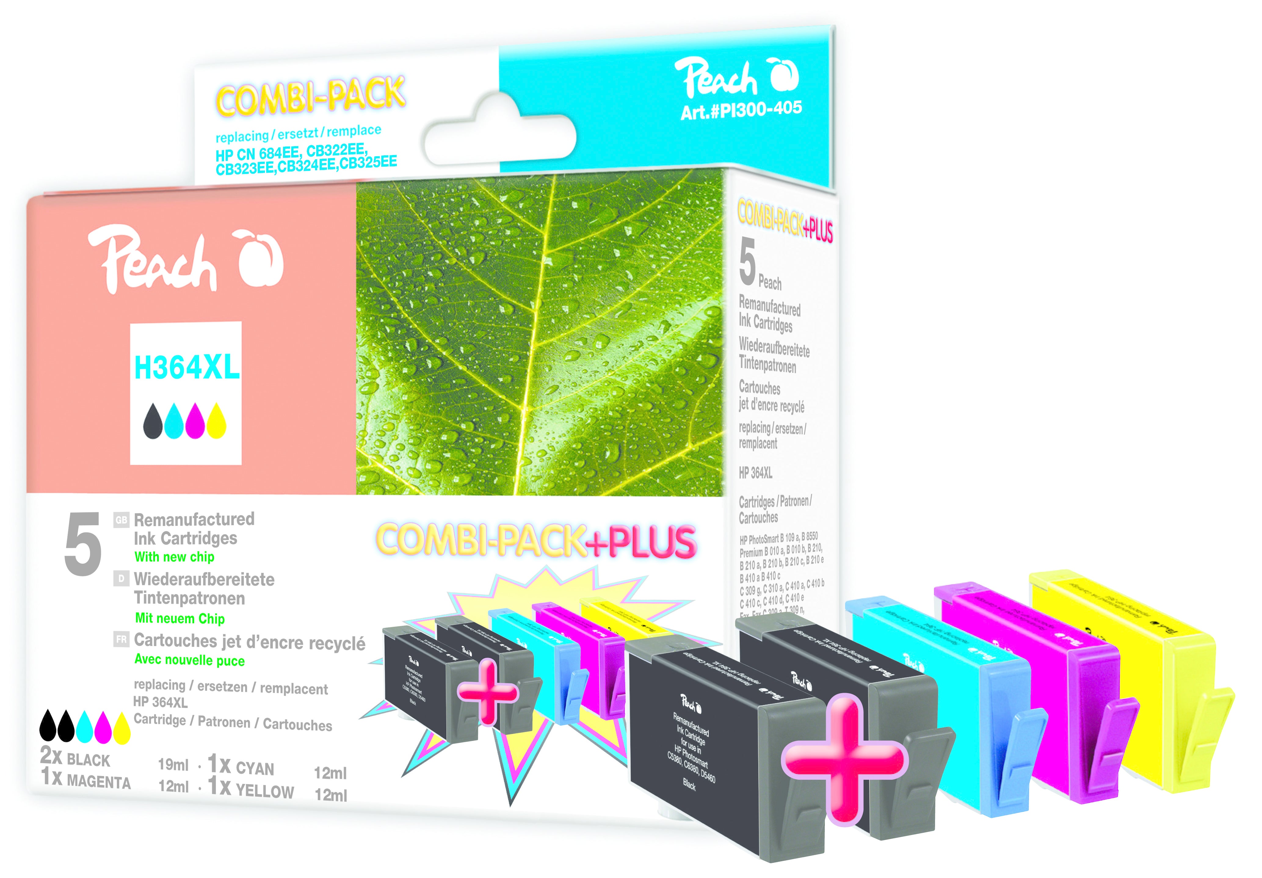 Peach Tintenpatronen-Multipack 364XL, CMYK, 5er-Pack, kompatibel – für HP DeskJet 3070 und andere