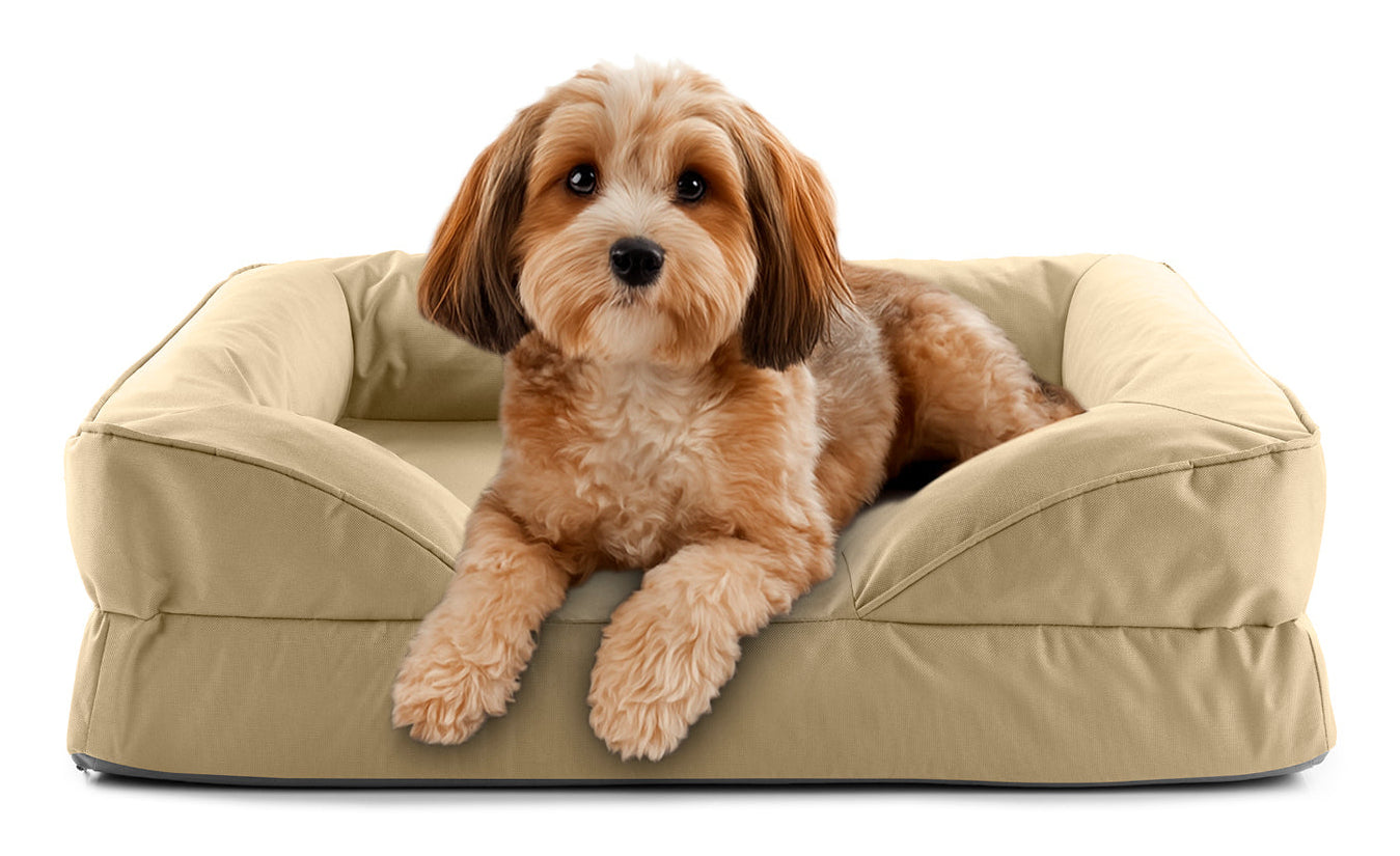 Lumaland Hundebett – 70 × 60 × 18 cm, Polyester/PVC, abwaschbar, beige