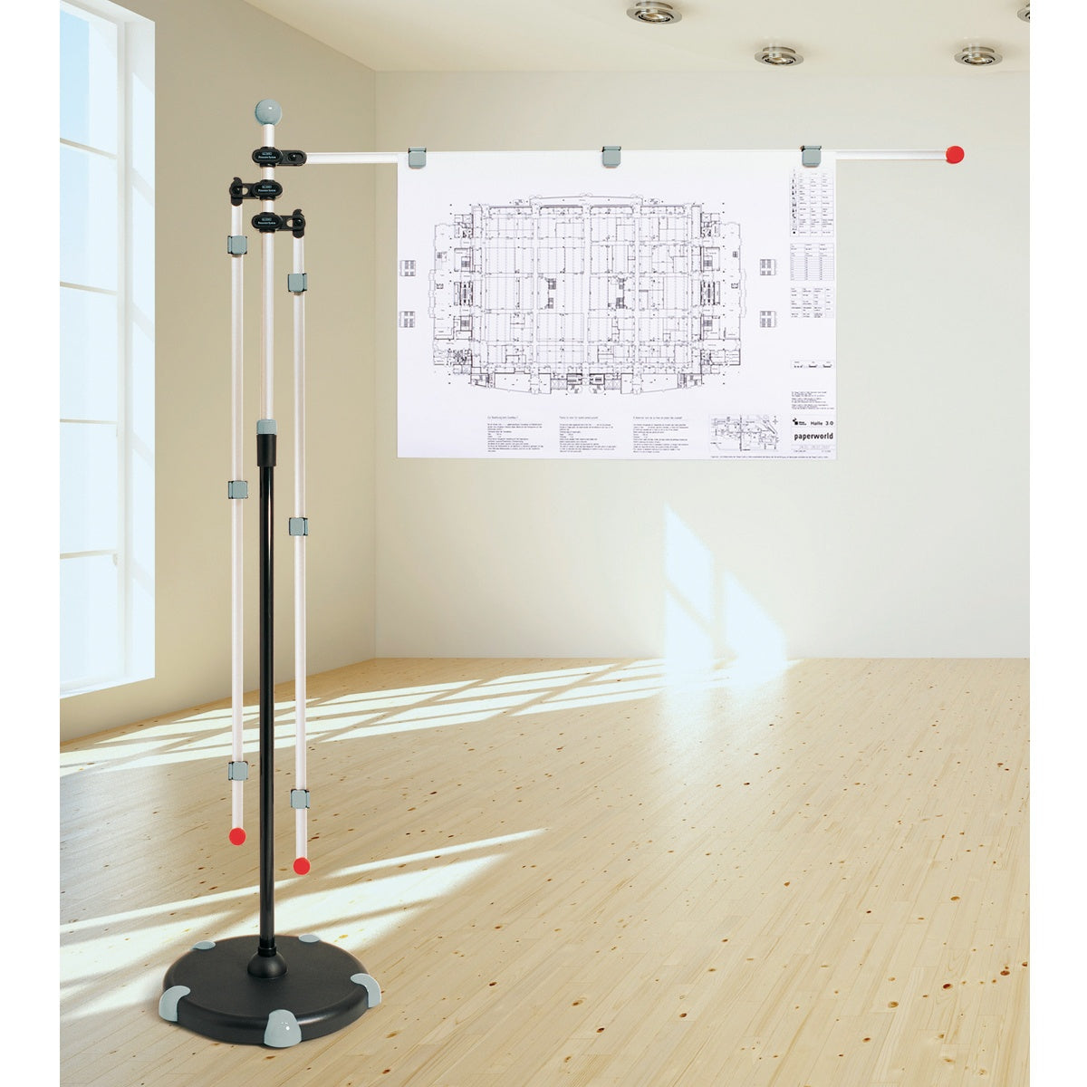 MAUL Planhalter – für A0 hoch/quer, mit Rollen, schwarz, Metall/Kunststoff