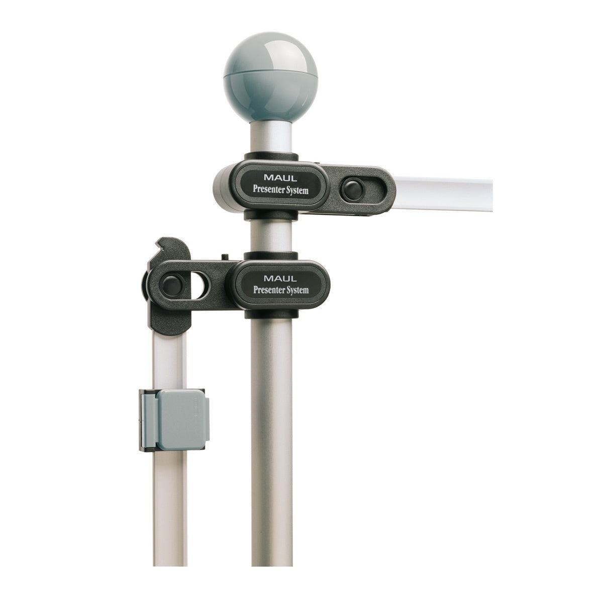MAUL Planhalter mit 3 Schwenkarmen A0 – höhenverstellbar, mit Rollen, magnetisch – Aluminium, grau – 6256084
