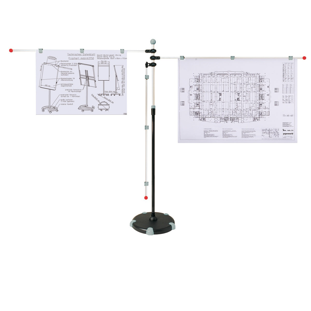MAUL Planhalter – für A0 hoch/quer, mit Rollen, schwarz, Metall/Kunststoff