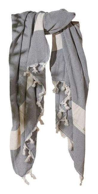 Foutastic Strandtuch – 100 × 180 cm, Beige/Grau, 100% Baumwolle
