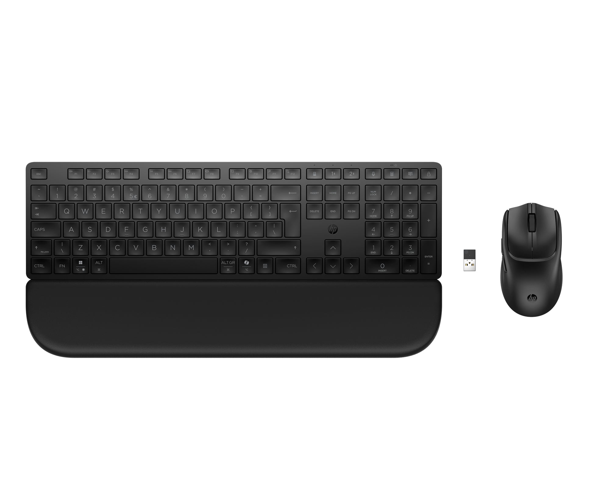 HP Tastatur- und Maus-Set – Bluetooth & 2,4 GHz (USB-A Empfänger) – mit Handballenauflage – Schwarz