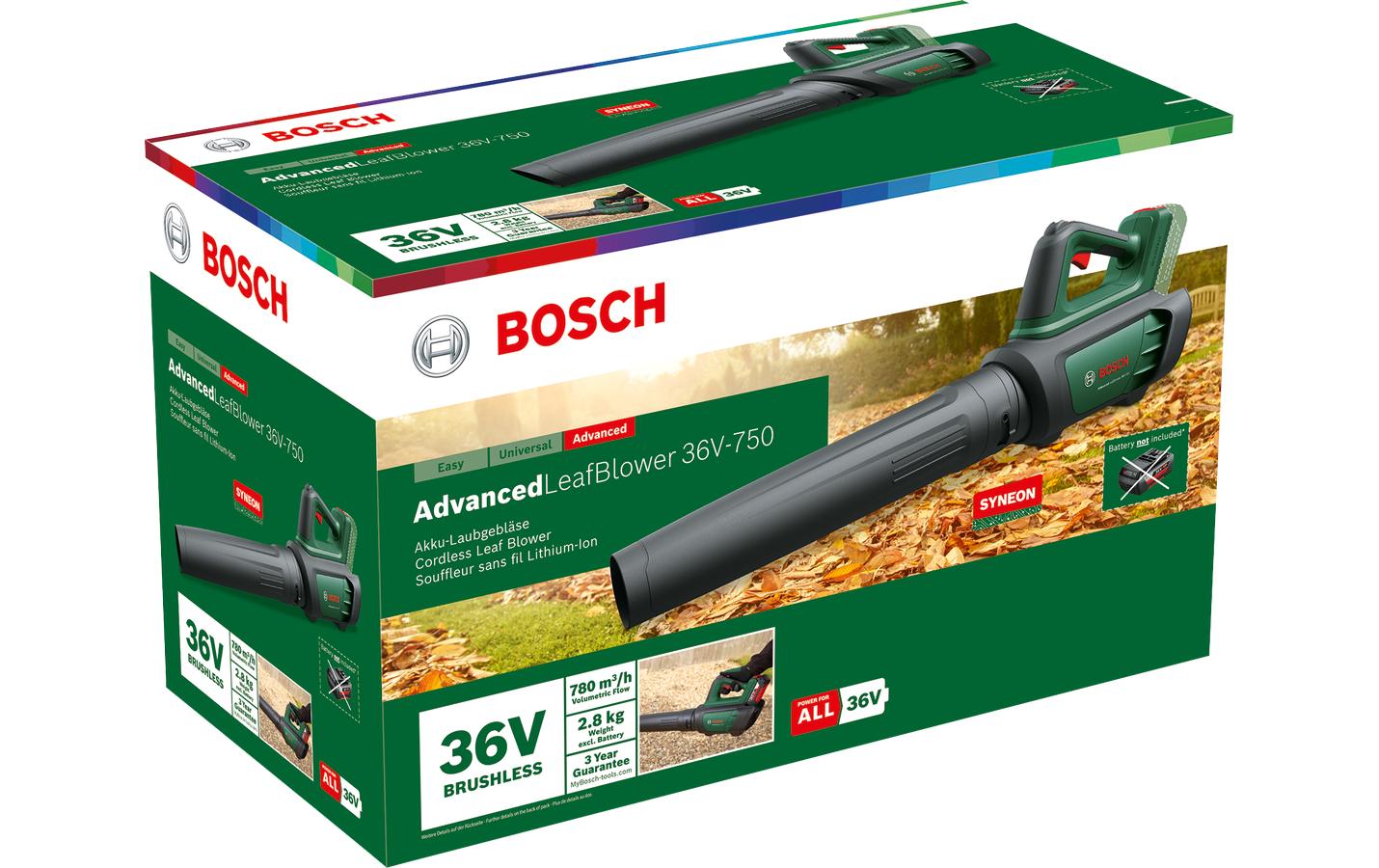 Bosch AdvancedLeafBlower 36V-750 Akku-Laubbläser – 36 V – Luftstrom 200 km/h – Solo – POWER FOR ALL