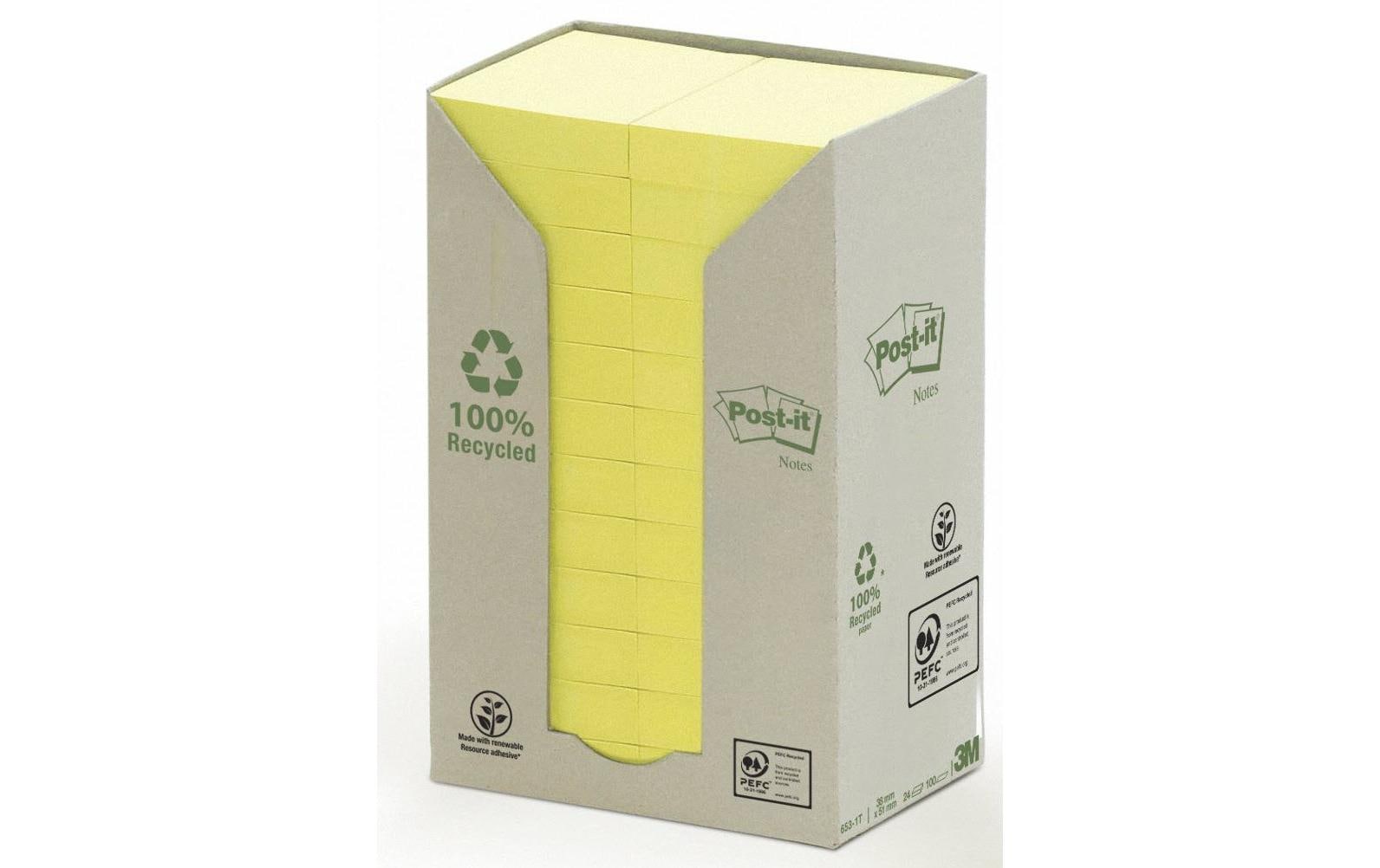 Post-it Haftnotizen Recycling Tower – 51×38 mm – gelb, 24×100 Blatt, PEFC