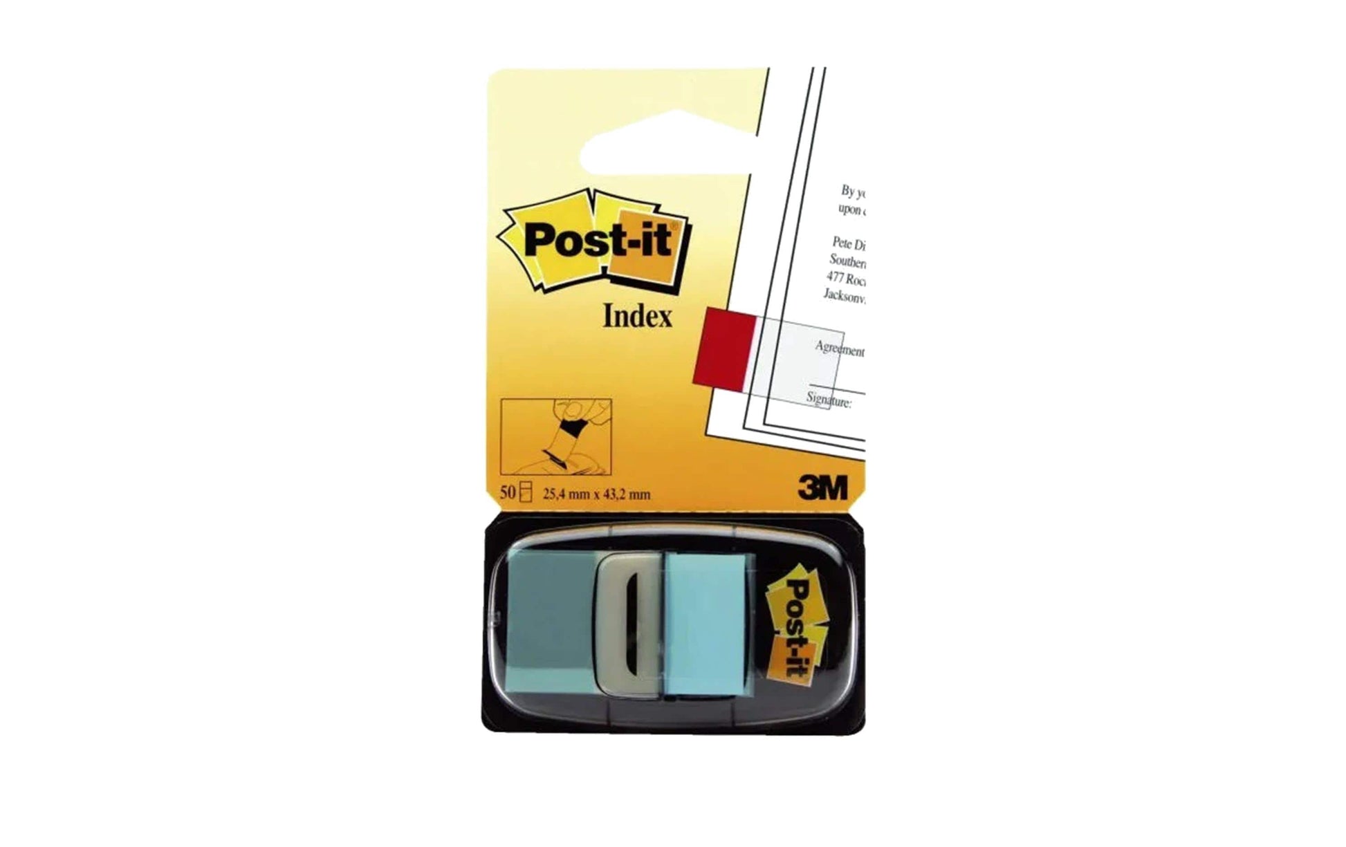 Post-It Registerindex – 25 × 43 mm, Kunststoff, türkis, unbedruckt, mit Spender