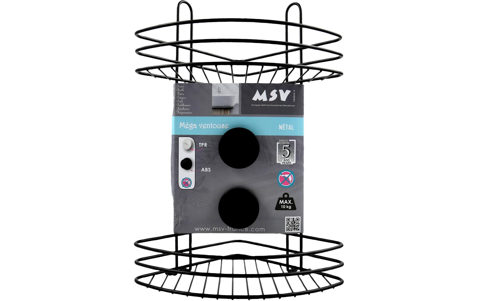 MSV Seifenhalter (Wand) – 21,5×21,5×39,7 cm, Stahl, Saugnapf, Schwarz matt