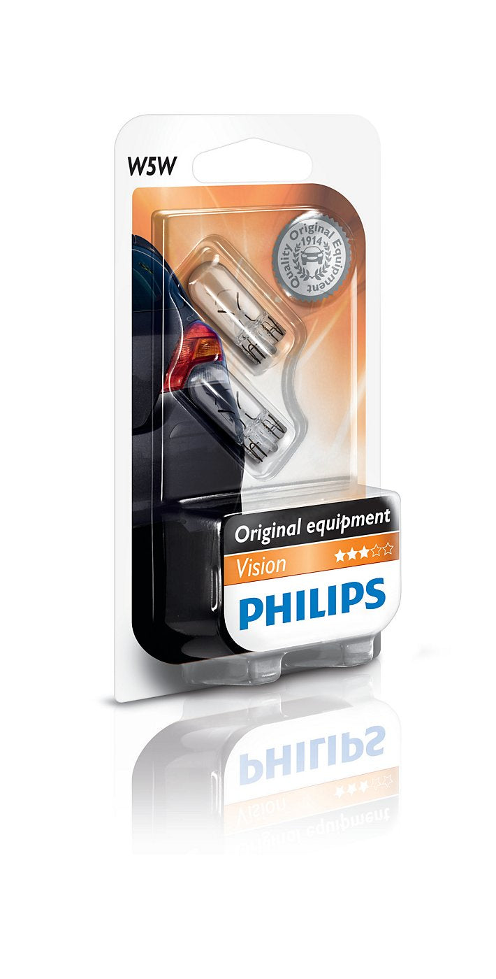 Philips Halogen-Leuchtmittel W5W (W2,1×D9,5) – 50 lm, 5 W, 12 V