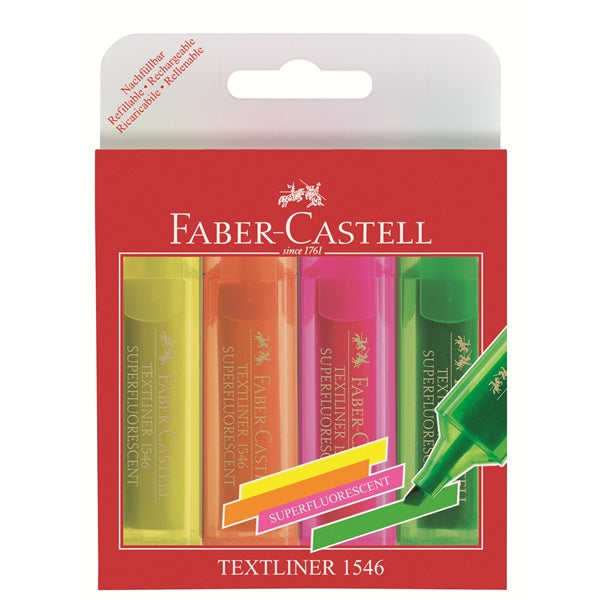 Faber-Castell Textmarker Set 4 Farben – Keilspitze, 1–5 mm, nachfüllbar