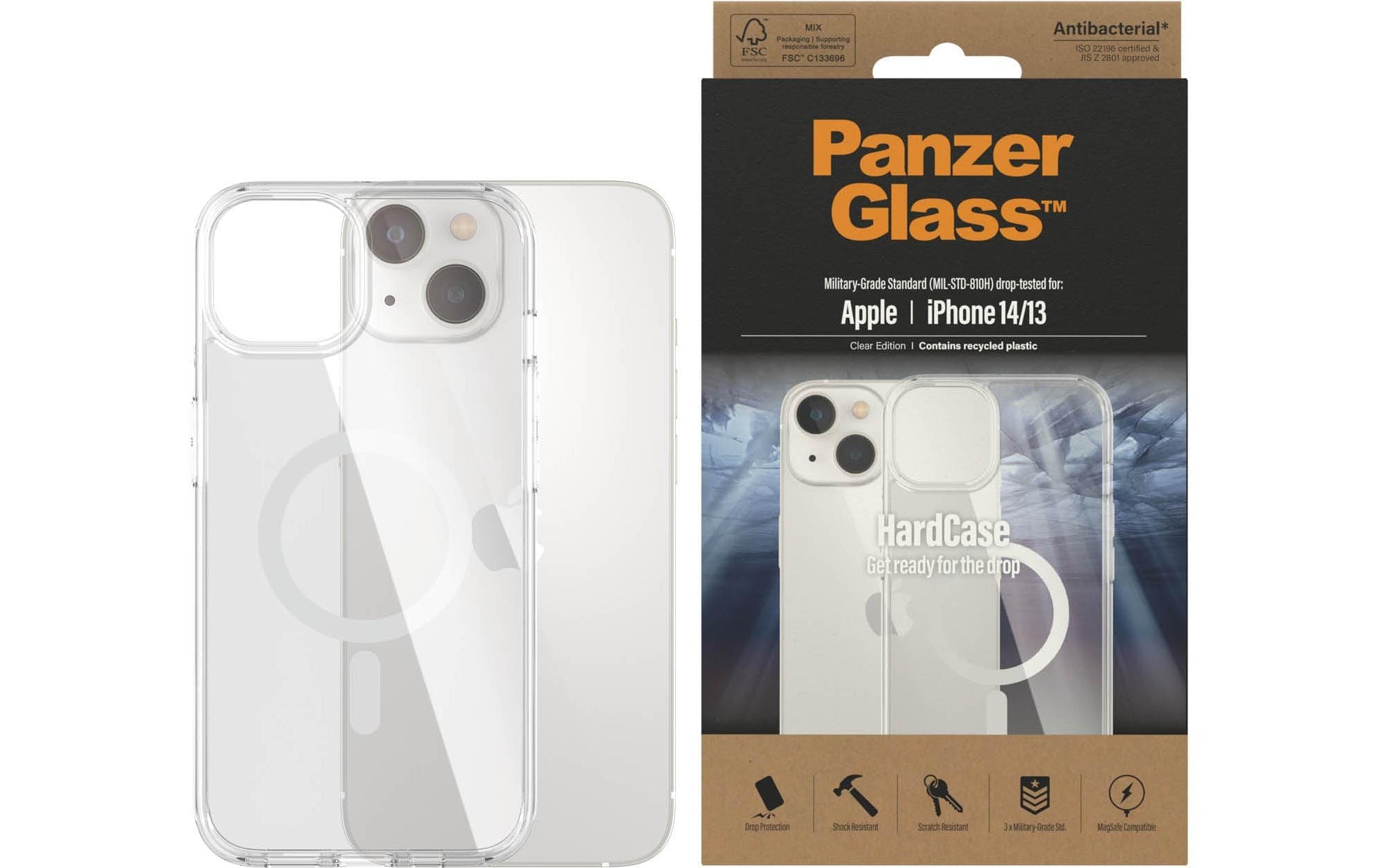 PanzerGlass HardCase Backcover – für Apple iPhone 14/13, Kunststoff, Transparent, bis 3,6 m sturzsicher