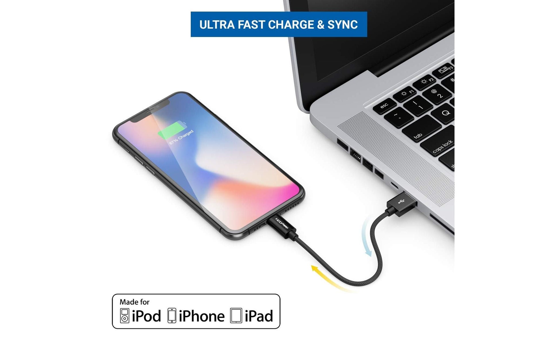 DeleyCON Daten- & Ladekabel – USB-A auf Lightning 0,15 m, MFi zertifiziert, geflochten – für iPhone/iPad