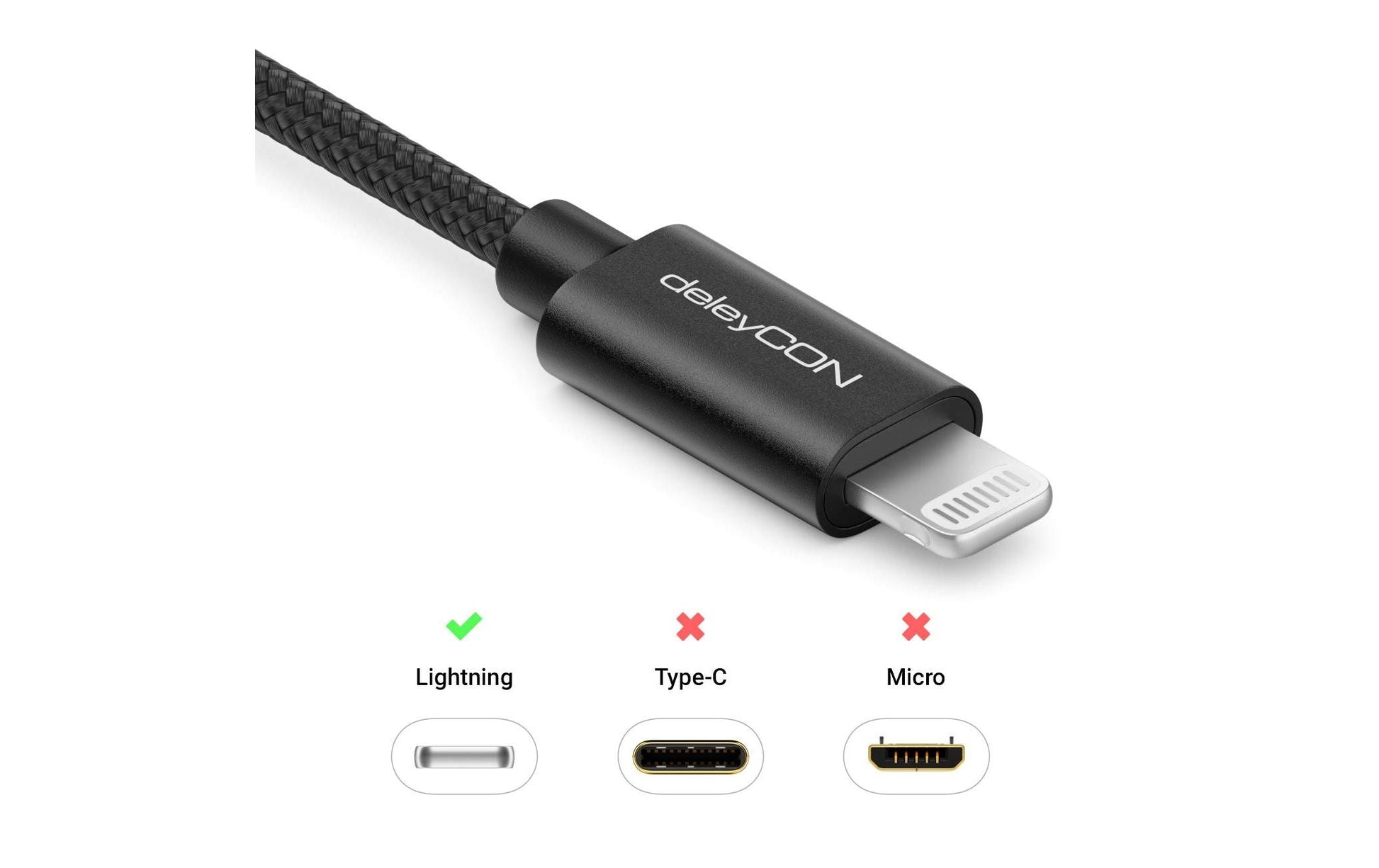 DeleyCON Daten- & Ladekabel – USB-A auf Lightning 0,15 m, MFi zertifiziert, geflochten – für iPhone/iPad