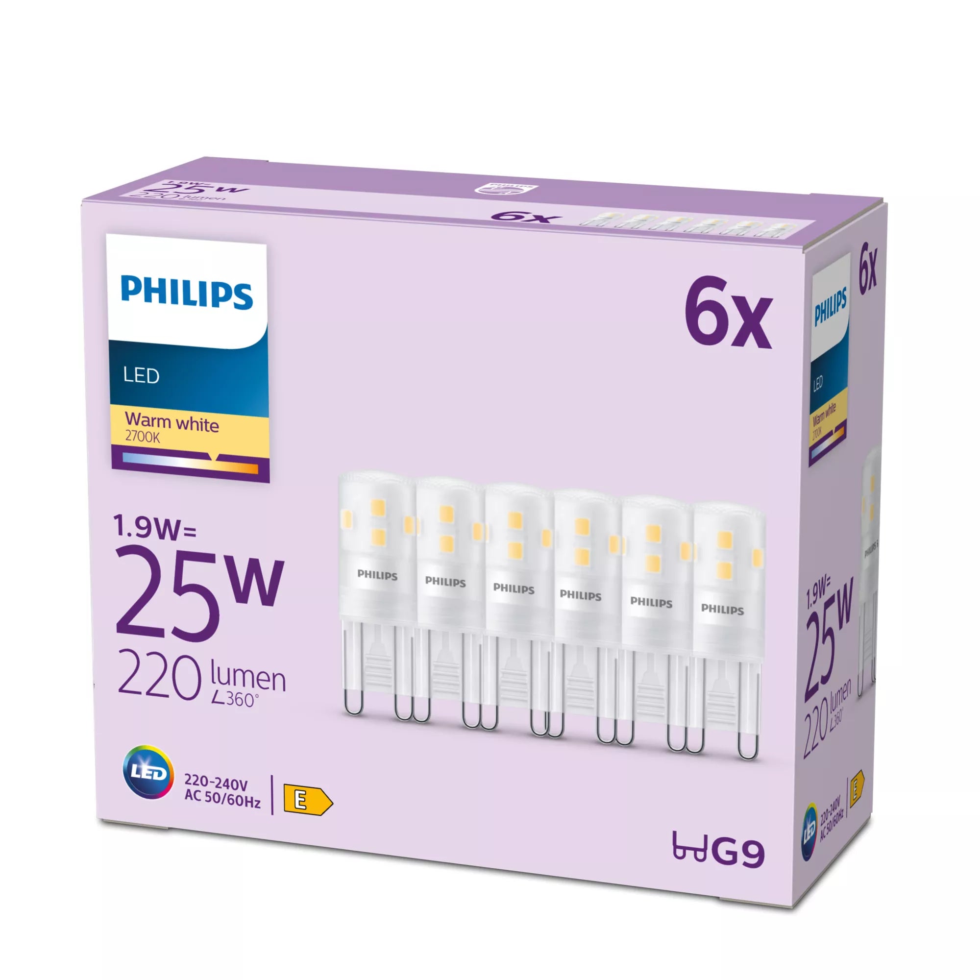 Philips by Signify Philips LED-Leuchtmittel G9 Kapsel – Warmweiss 2700 K, 220 lm, 1,9 W – 6 Stk.