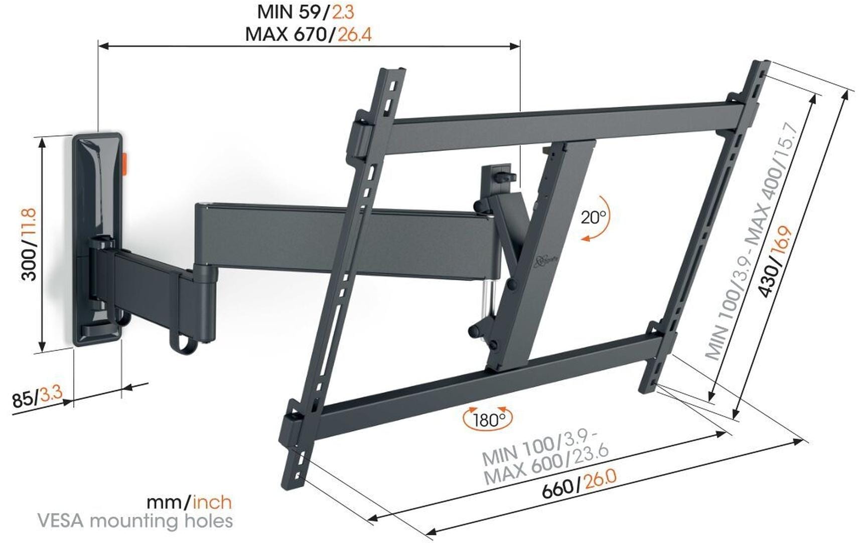 Vogel's 6VO TVM 3645B – Wandhalterung, neigbar, für 50", VESA 500×400, bis 35 kg, schwarz