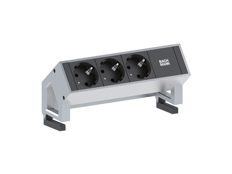 Bachmann DESK2 Steckdosenleiste, 3×T13, 0,2 m, Eingang Wieland GST18, mit Berührungsschutz – Silberfarben