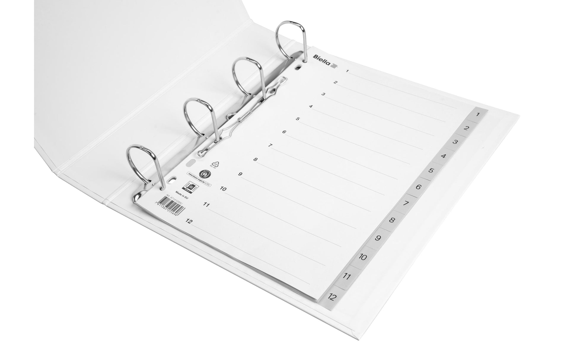 Biella Register A4 hoch – Monate Jan.–Dez., PP grau, mit Indexblatt