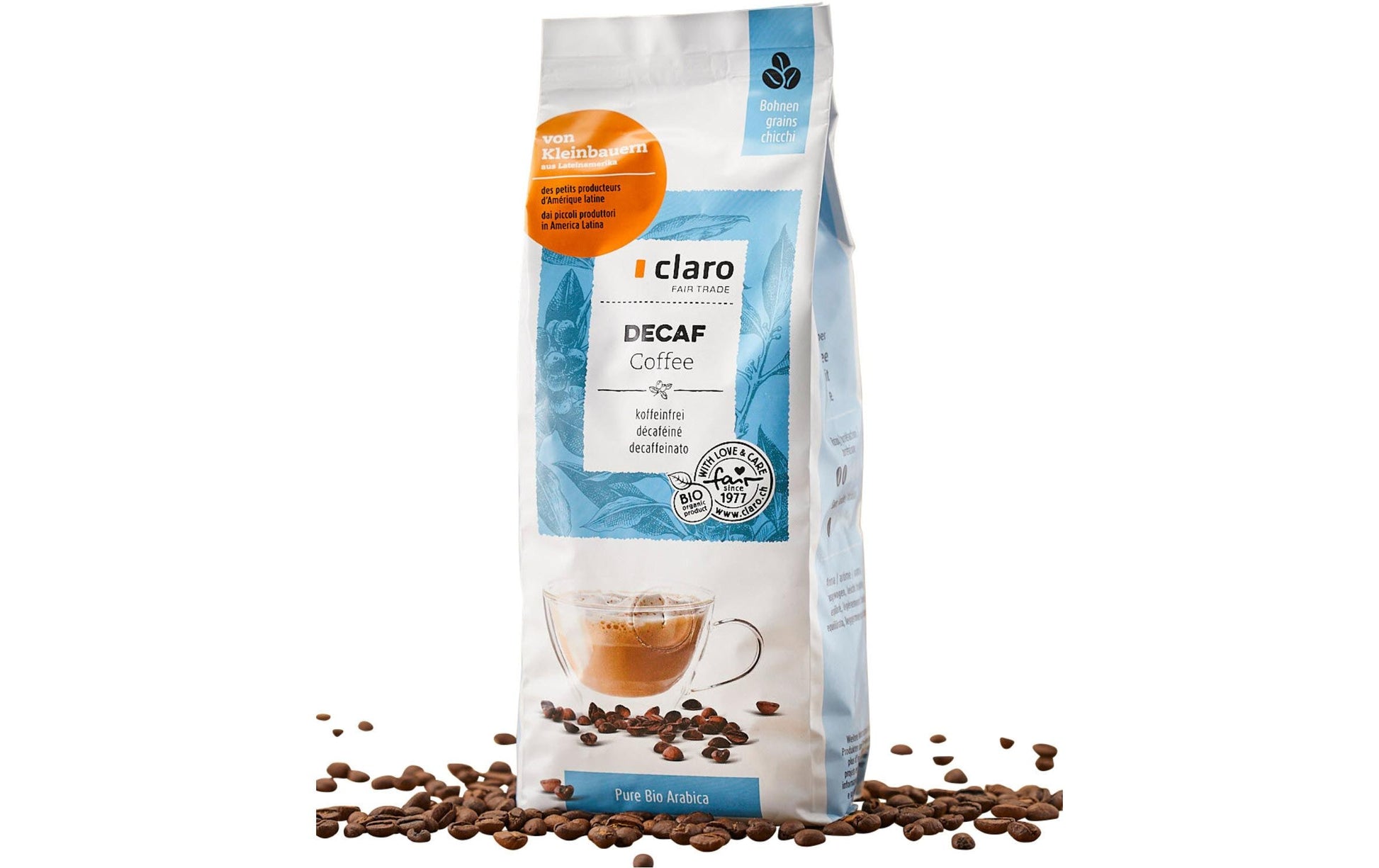 Claro Kaffeebohnen – Café Crème, entkoffeiniert, Bio, 500 g