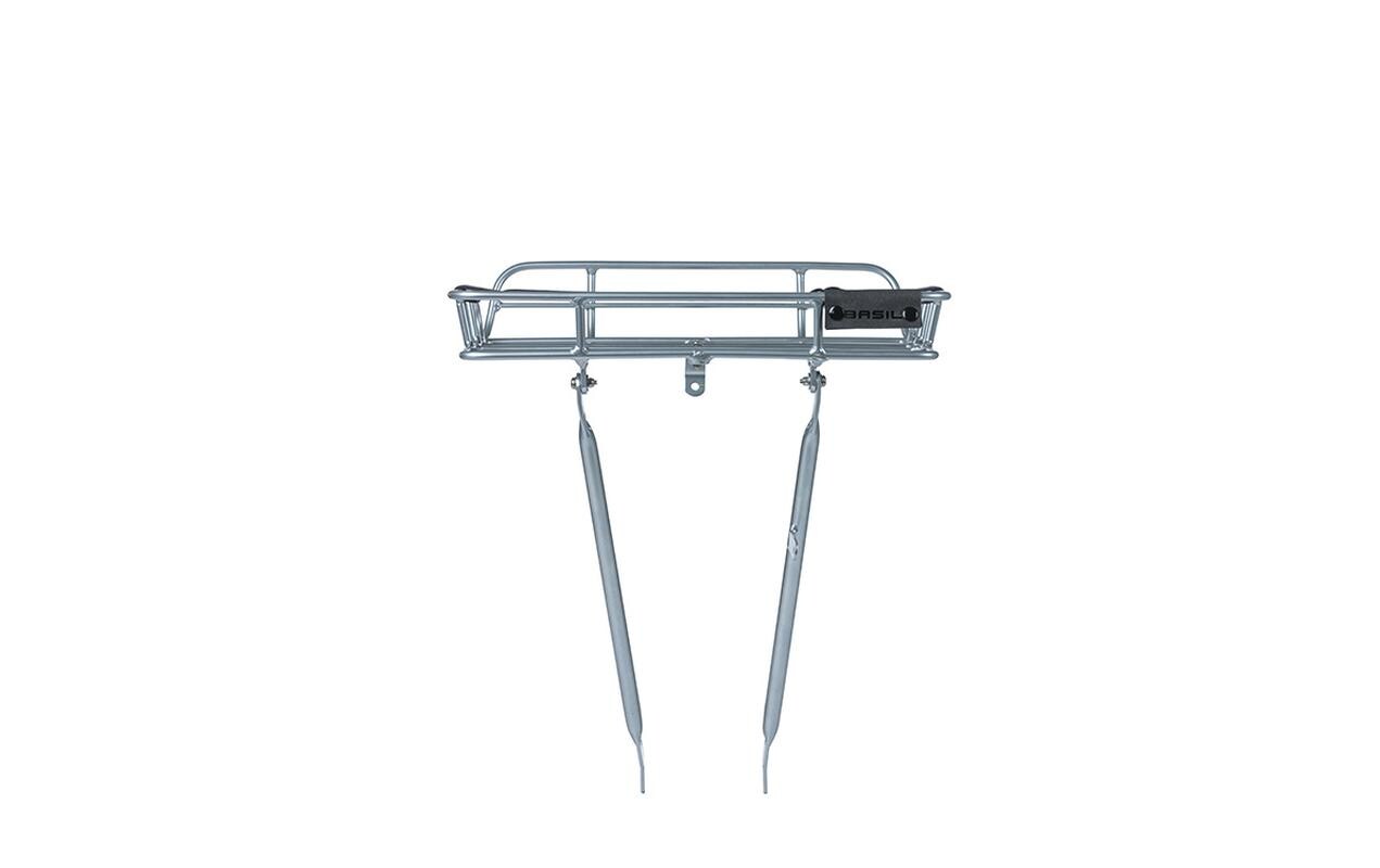 Basil Fahrradkorb Portland Front Carrier – für 26"–28" Räder – 410×510×330 mm – Silber, Aluminium