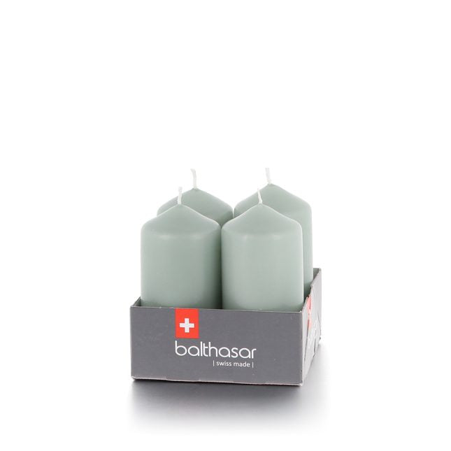 Balthasar Stumpenkerzen – Ø 4 × 8 cm – Paraffin, Hellgrün – 4er Set