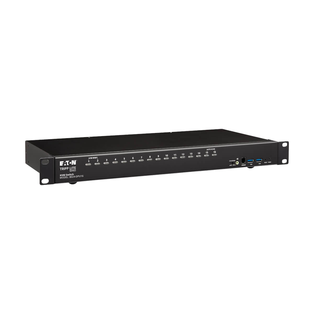 Tripp Lite B024-DPU16 – 16-Port DP KVM-Switch – 4K/60 Hz, USB 3.0-Hub, Audio, 1U Rack