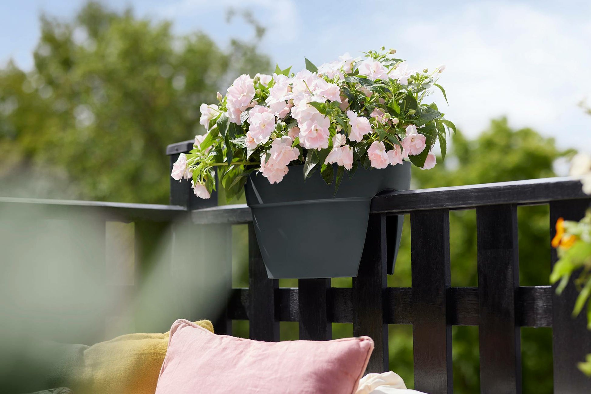 elho Campana Flower Bridge 40 Pflanzkübel – 10 l – 40 × 22 × 26 cm – Recycling-Kunststoff, Schwarz