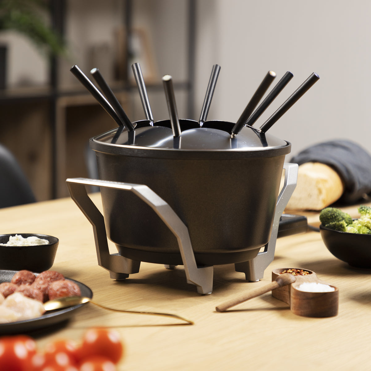 Princess Fondue Premium 173100 – Aluminiumguss, 1,5 l, 8 Gabeln, elektrisch – schwarz/Edelstahl