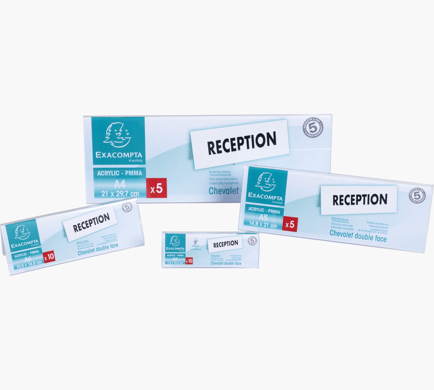 Exacompta Namensschild – 300 × 70 mm – Acryl – Weiss – 5 Stk.