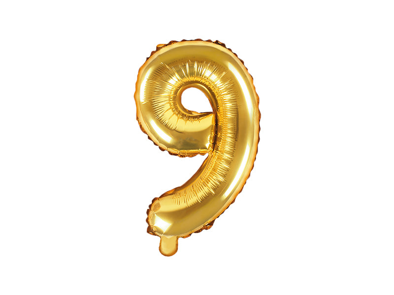PartyDeco Folienballon Zahl 9 – Gold – 35 cm – Folie – 1 Stk