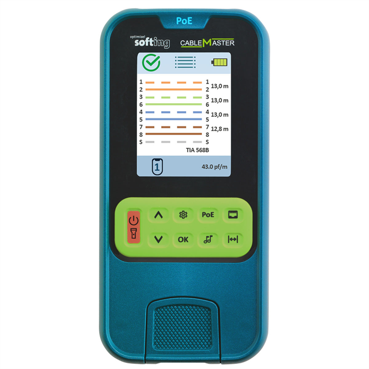 Softing IT Networks CableMaster PoE – Netzwerk-Kabeltester – RJ45, PoE, 3,5" Farbdisplay