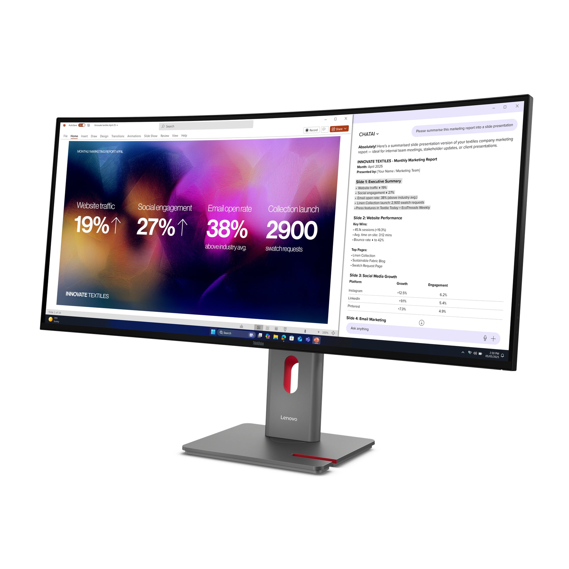 Lenovo ThinkVision P40Wd-40 – 39,7" Curved 2500R, 5120 × 2160, IPS, 120 Hz, USB-C 140 W, Thunderbolt 4, LAN