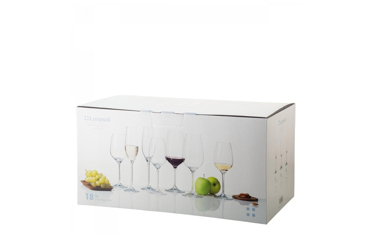 Sola Premium Weingläser-Set – 18-teiliges Set, 210/340/570 ml, Kristallglas, spülmaschinenfest