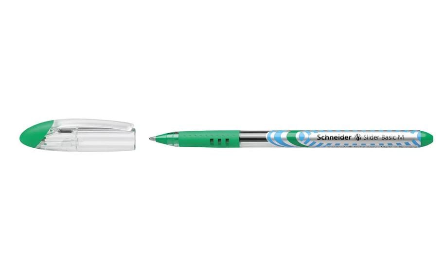 Schneider Schreibgeräte Slider Basic Kugelschreiber – Grün, 1 mm Spitze, Deckel, Silber