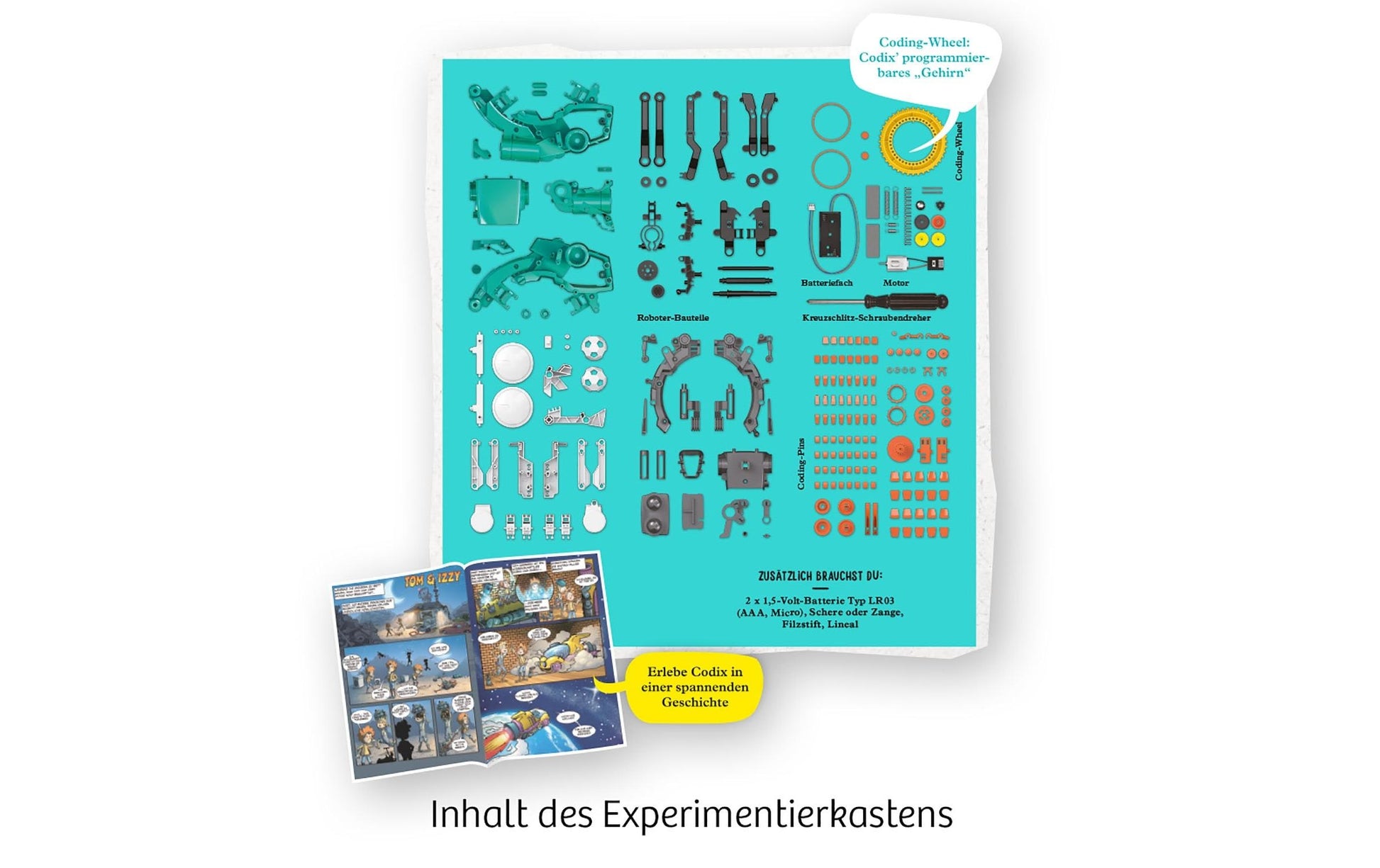 Kosmos Experimentier-Bausatz – Codix: Dein mechanischer Coding-Roboter, batteriebetrieben, 2 × AAA, ab 8 Jahre