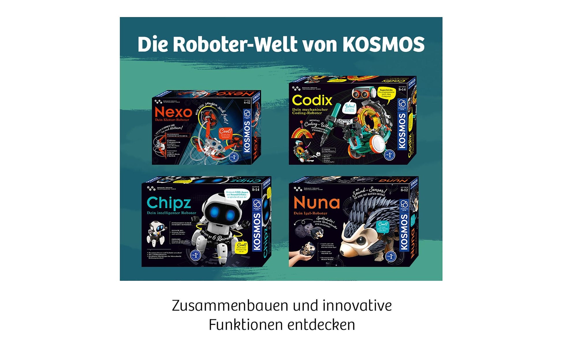 Kosmos Experimentier-Bausatz – Codix: Dein mechanischer Coding-Roboter, batteriebetrieben, 2 × AAA, ab 8 Jahre
