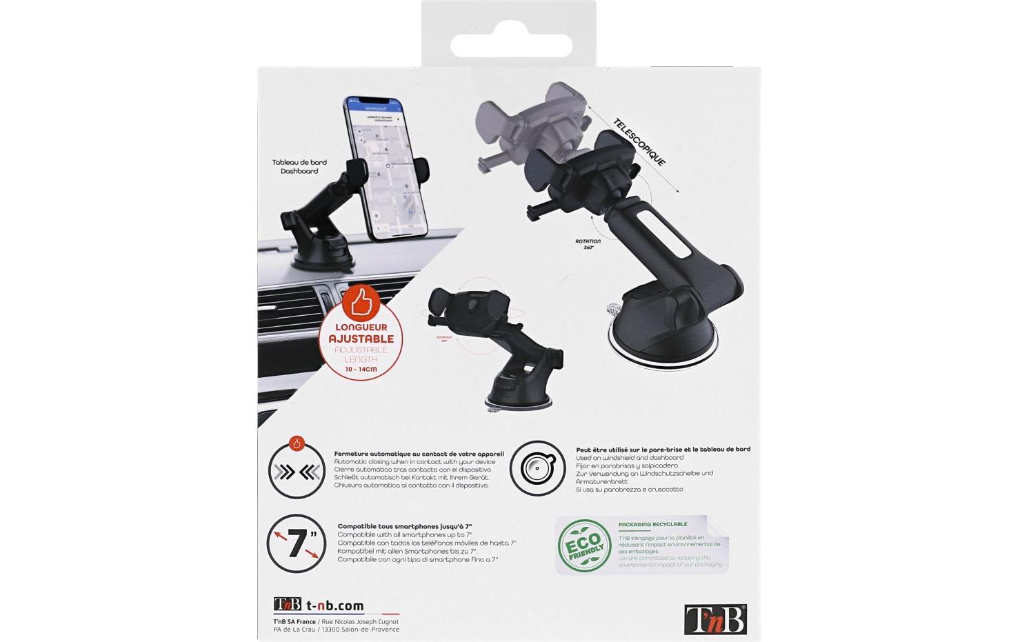 T`nb TB-UHOLDPRO – Auto-Halterung (passiv) – Saugnapf, 360° – Windschutzscheibe/Armaturenbrett – Schwarz