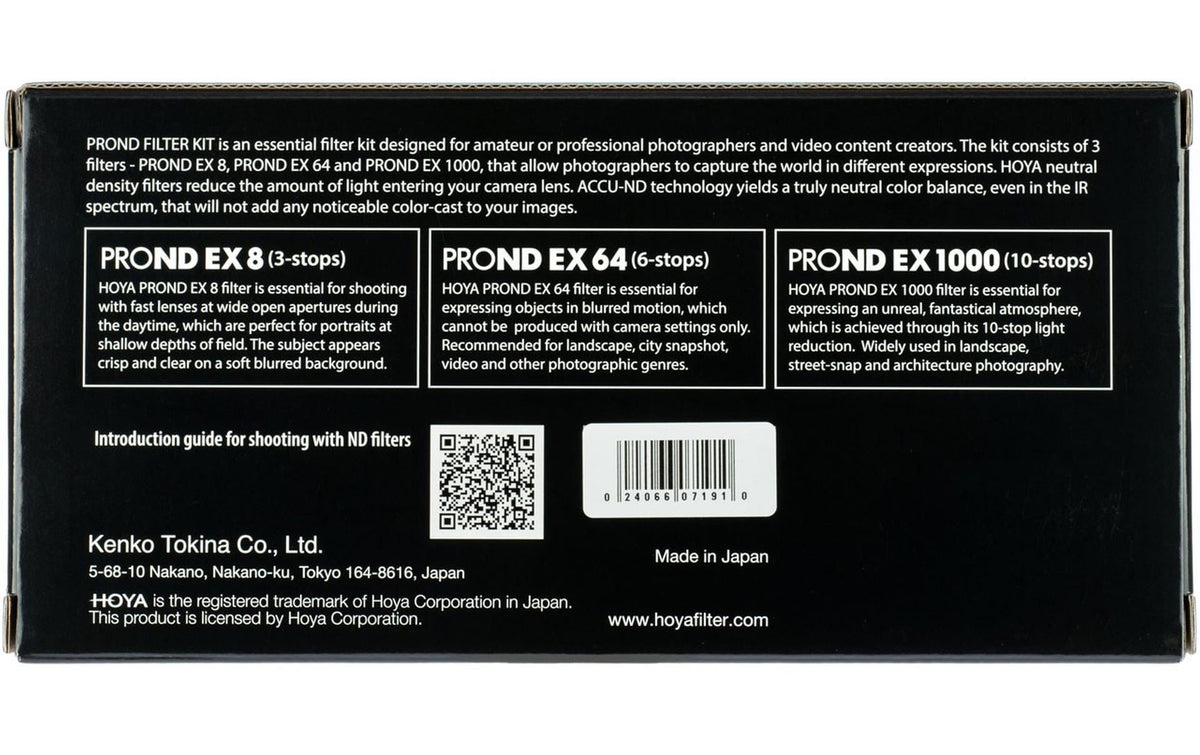 Hoya PRO ND EX ND-Filter-Set 55 mm – ND8, ND64, ND1000 – Aluminium, Tragetasche – 3er-Pack