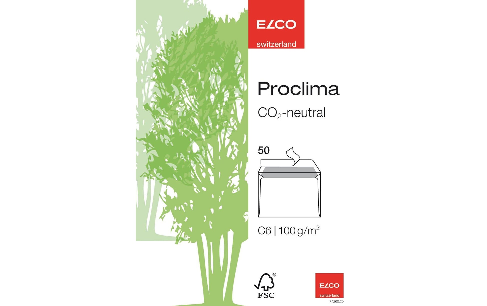 Elco Couvert C6, ohne Fenster, selbstklebend, weiss, 100 g/m², mit Innendruck – 50 Stk.