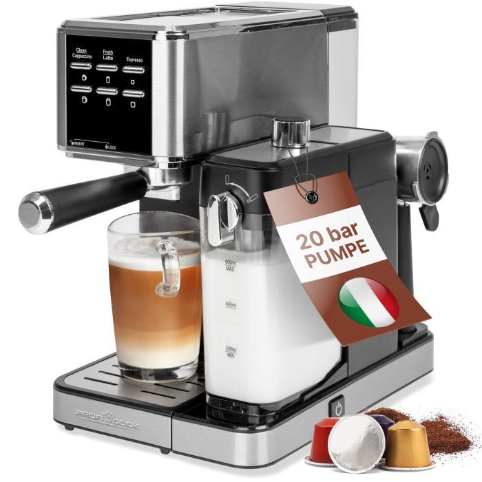 ProfiCook PC-ES-KA 1266 Espressomaschine (Siebträger) – für Nespresso, 20 bar, 1,5 l, Milchaufschäumer