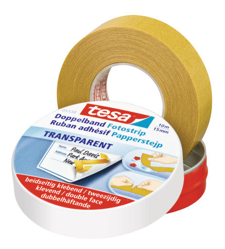 TESA 05338 Doppelseitiges Klebeband – 15 mm × 10 m, braun, 1 Stück