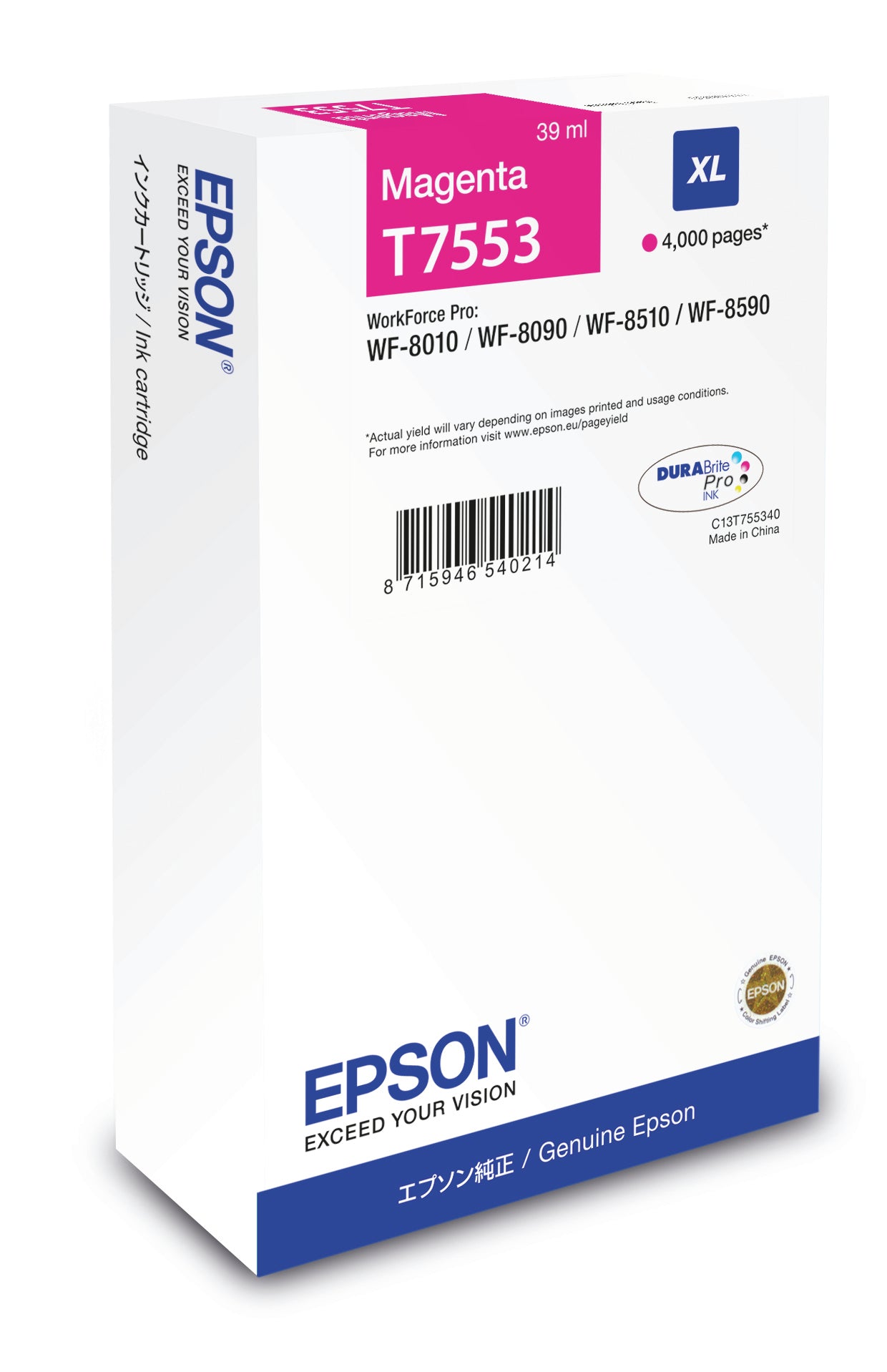 Epson Tintenpatrone T7553, Magenta, 4'000 Seiten – für Tintenstrahldrucker/Multifunktionsgeräte