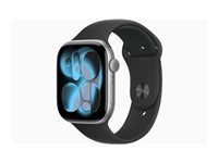 Apple Watch Series 11 46 mm GPS + Cellular – Aluminium Grau, Sportarmband, Schwarz, S/M, 50 m, für iPhone