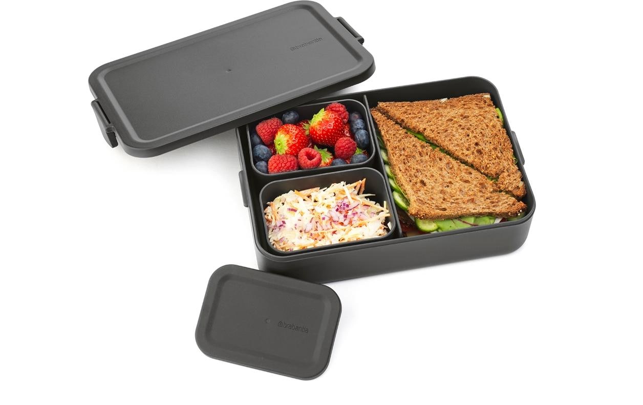 Brabantia Brotdose Make & Take – 2 l, 25,5 × 16,7 × 6,2 cm, Kunststoff, Dunkelgrau, spülmaschinenfest