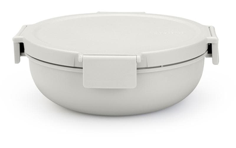 Brabantia Salatschüssel Make & Take – 1,3 l, Ø 21,0 cm, H 7,5 cm, Kunststoff, Hellgrau, mit Deckel