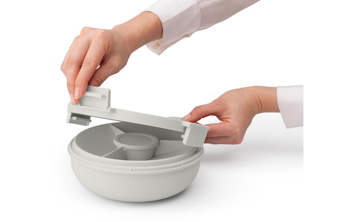 Brabantia Salatschüssel Make & Take – 1,3 l, Ø 21,0 cm, H 7,5 cm, Kunststoff, Hellgrau, mit Deckel