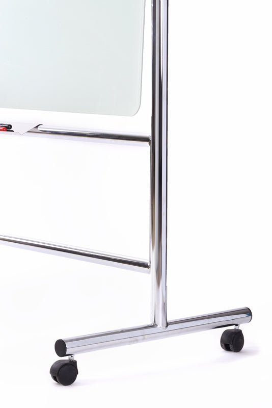 Bi-Office Whiteboard – 150 × 120 cm, Glas, magnetisch, Chromrahmen, mobil, drehbar